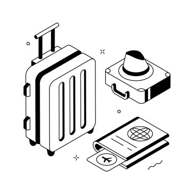 Premium izometrik seyahat ekipmanı çizimi