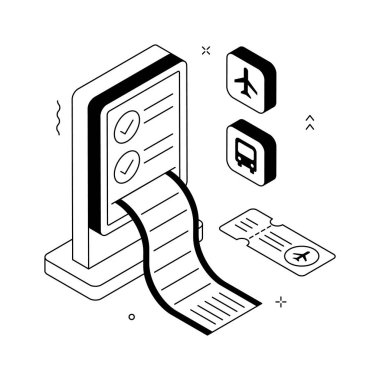Bilet terminalinin bu modern izometrik illüstrasyonunu kontrol et, düzenlenebilir vektör