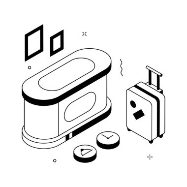 Isometric otel resepsiyonu misafirperverlik ve konaklama konseptleri için illüstrasyon
