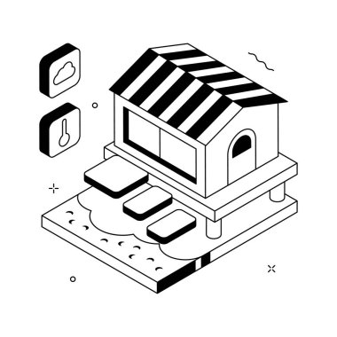 Sahil seyahati ve sahil tatili için Isometric deniz kıyısı çizimi