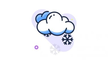 Kar taneleri dizaynlı bulut, soğuk kış havasının düz ikonunu temsil ediyor