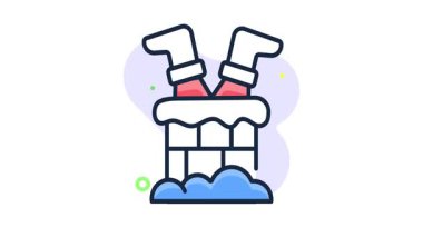 Ellerini bu düz çizgi üzerine koy. Noel Baba 'nın bacada sıkıştığını gösteren animasyon ikonu.