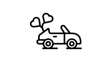 Kalp balonlu düğün arabası, kullanmaya ve indirmeye hazır.