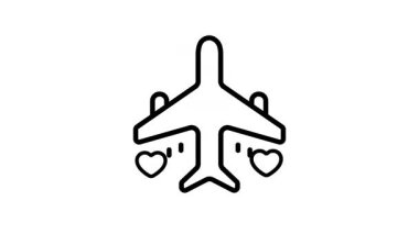 Balayı seyahatinin animasyon simgesini gösteren, vektör kullanmaya hazır bir uçak.