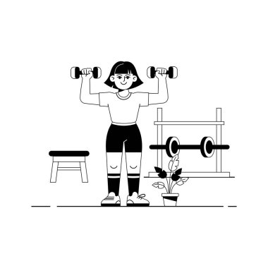 Dambılları kaldıran bir kadının, omuz dayanıklılığı eğitimi için...