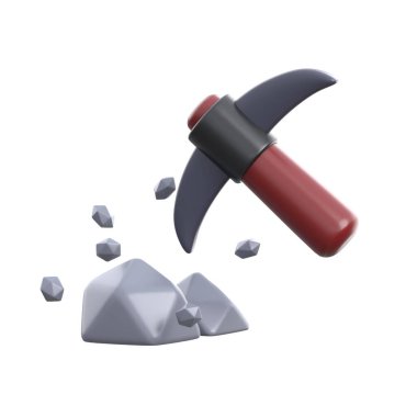 İnşaat işleri için kazmak için görsel olarak meşgul bir 3 boyutlu simge