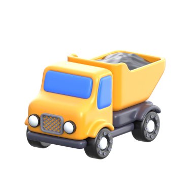 Malzeme taşımak için kullanılan 3 boyutlu bir çöp kamyonu simgesi