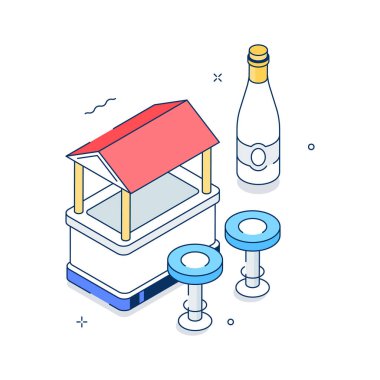 Birinci sınıf bir izometrik illüstrasyon şarap barı kurulumu