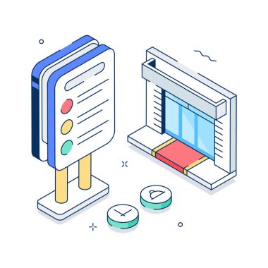 A visually engaging isometric illustration of restaurant menu board, ready to use