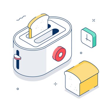 Mutfak tost makinesinin asgari izometrik çizimi, düzenlenebilir vektör