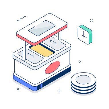 A modern isometric illustration of buffet service area, ready to use