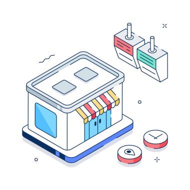 Modern restoran iç mekanının görsel olarak çekici bir izometrik çizimi