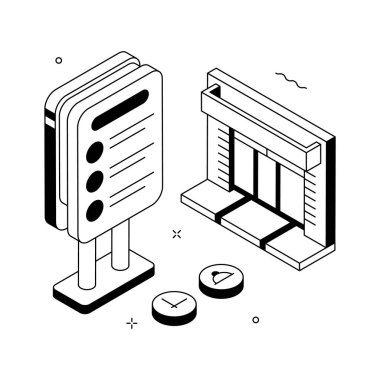 Restoran menüsü panosunun görsel olarak ilgilenen izometrik bir çizimi, kullanmaya hazır