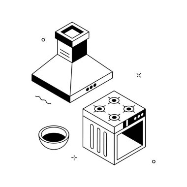 Egzoz kaputunun iyi hazırlanmış izometrik çizimi, düzenlenebilir vektör