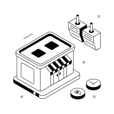 Modern restoran iç mekanının görsel olarak çekici bir izometrik çizimi