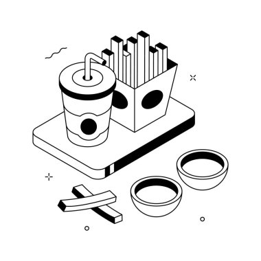 Patates kızartmasının modern bir izometrik çizimi.