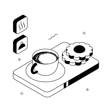 Yemek servisinin modern bir izometrik çizimi