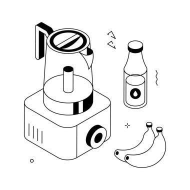 Meyve suyu karıştırıcısının iyi tasarlanmış izometrik çizimi