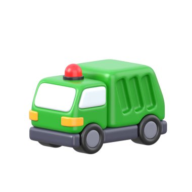 Çöp kamyonu ve geri dönüşüm hizmetinin modern 3D çizimi