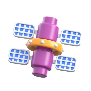 Uzay iletişiminde kullanılan 3 boyutlu uydu simgesi, resimleme için hazır