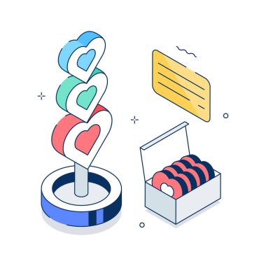 Festival promosyonları için Sevgililer Günü hediyesinin en iyi izometrik çizimi