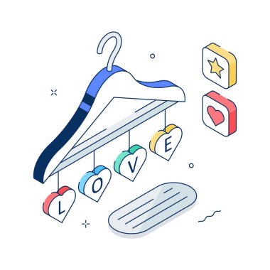 Romantik kutlamalar için asılan aşkın yaratıcı izometrik çizimi