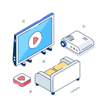 Sevgililer Günü Film Gecesi Romantik Kavramının Şık İzometrik Çizimi