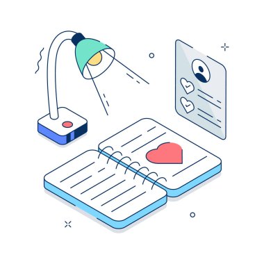 Samimi romantizm sahneleri için aşk kitabı okumanın izah edici bir çizimi