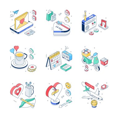 Sevgililer Günü aşkının ve romantizmin izometrik tasvirine bir bakın.