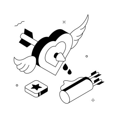 Sevgililer Günü teması için aşk tanrısı karakterinin modada izometrik çizimi