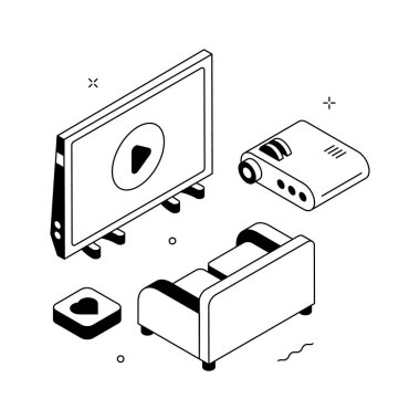 Sevgililer Günü Film Gecesi Romantik Kavramının Şık İzometrik Çizimi