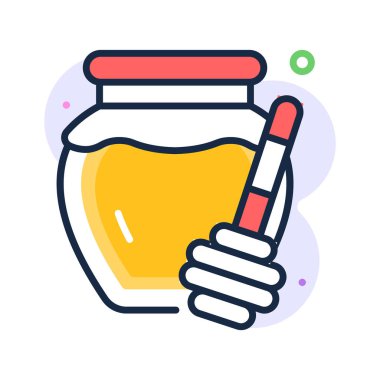 Ballı kavanoz kabının büyüleyici düz ana hatlı simgesi.