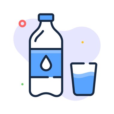 Su şişesi ve camdan oluşan düz bir tasarım.