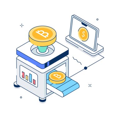 Kripto madencilik donanım sisteminin iyi tasarlanmış izometrik çizimi