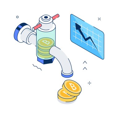 Bitcoin musluğunun benzersiz izometrik çizimi ödül sistemi