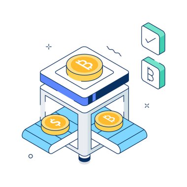 Kripto döviz ticaret platformunun modern izometrik çizimi