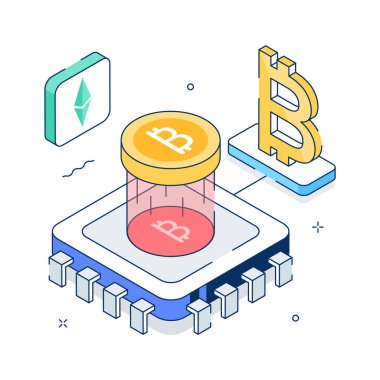 Şifreli para ödeme işlemcisinin iyi hazırlanmış izometrik çizimi