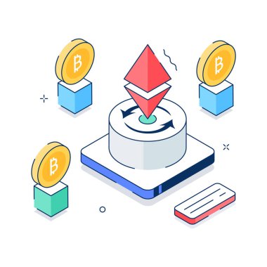 Kripto döviz ticaret platformunun modern izometrik çizimi