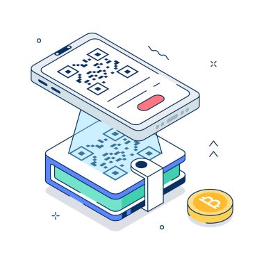 Şifreli para birimi mobil cüzdan uygulamasının düzenlenebilir izometrik çizimi