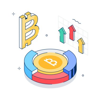 Bitcoin büyüme eğiliminin iyi tasarlanmış izometrik çizimi