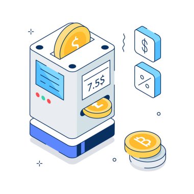 Dijital ödeme sistemini temsil eden modern izometrik resimleme
