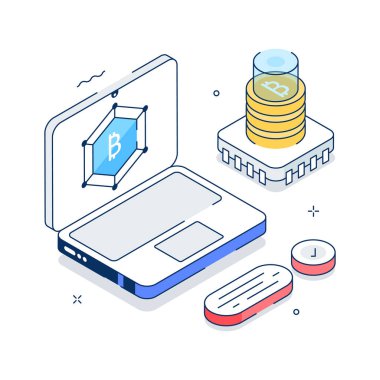 Bitcoin ağının görsel olarak izometrik illüstrasyonu