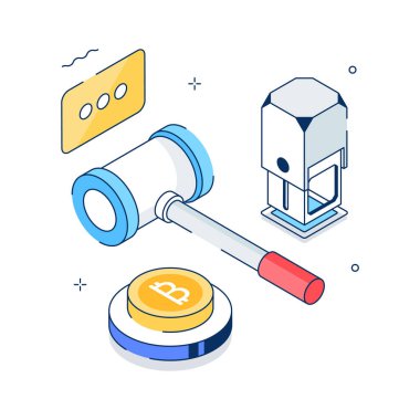 Bitcoin müzayedesi kavramını gösteren modern izometrik çizim