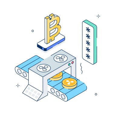 Kripto madenciliğinin modada izometrik illüstrasyonunu kullanmaya hazır