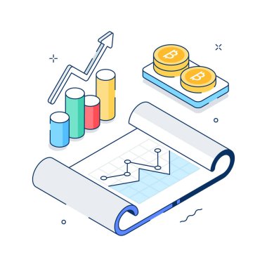 Kripto büyüme analizinin modern izometrik çizimi