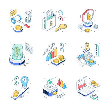 Moda ve modern izometrik çizimler dijital varlıklar ve finans güvenliği