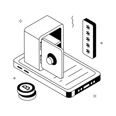Güvenli kripto cüzdan teknolojisini gösteren düzenlenebilir izometrik bir illüstrasyon