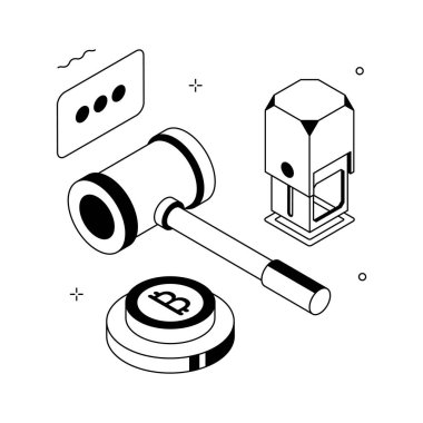 Bitcoin müzayedesi kavramını gösteren modern izometrik çizim