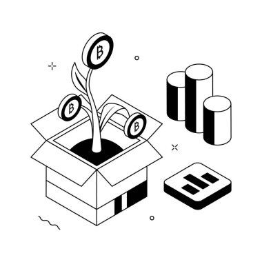 Bitcoin büyümesinin görsel olarak izometrik illüstrasyonu