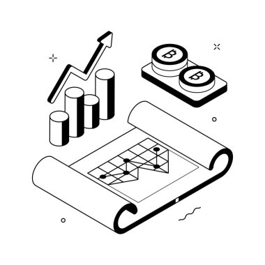 Kripto büyüme analizinin modern izometrik çizimi
